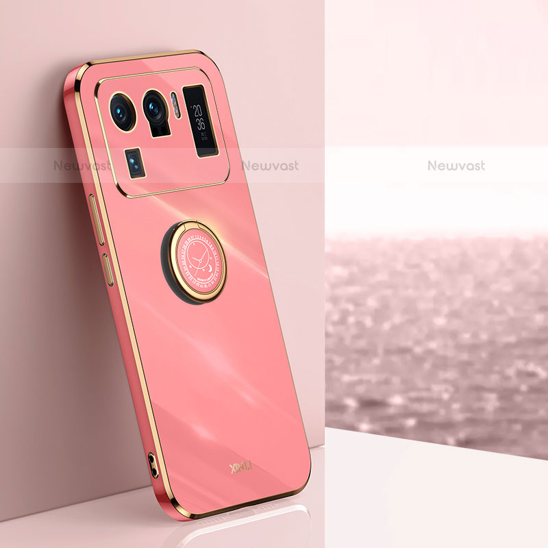 Ultra-thin Silicone Gel Soft Case Cover with Magnetic Finger Ring Stand A06 for Xiaomi Mi 11 Ultra 5G