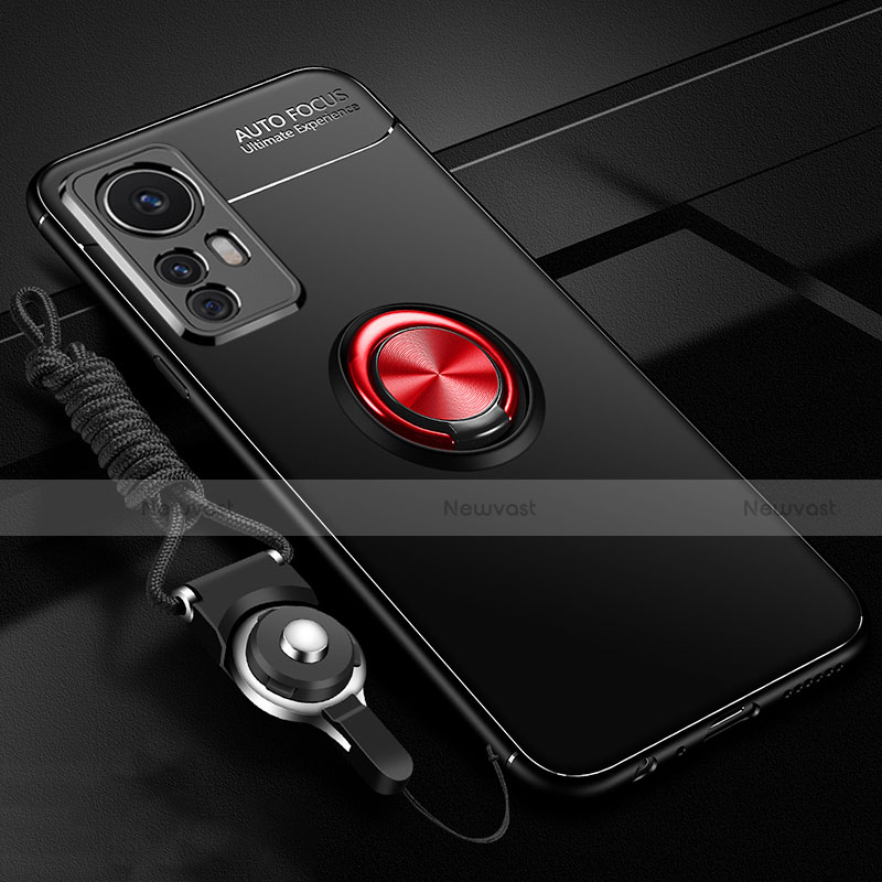 Ultra-thin Silicone Gel Soft Case Cover with Magnetic Finger Ring Stand A06 for Xiaomi Mi 12 5G Red and Black
