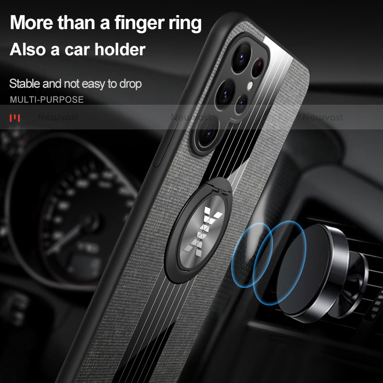 Ultra-thin Silicone Gel Soft Case Cover with Magnetic Finger Ring Stand A07 for Samsung Galaxy S21 Ultra 5G