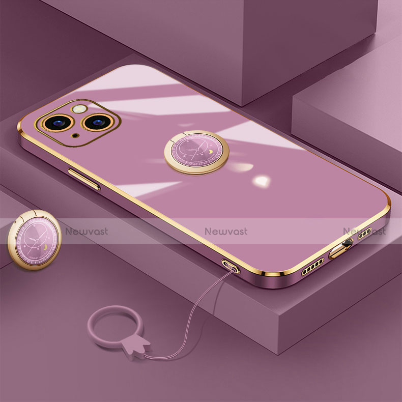 Ultra-thin Silicone Gel Soft Case Cover with Magnetic Finger Ring Stand A08 for Apple iPhone 13 Mini