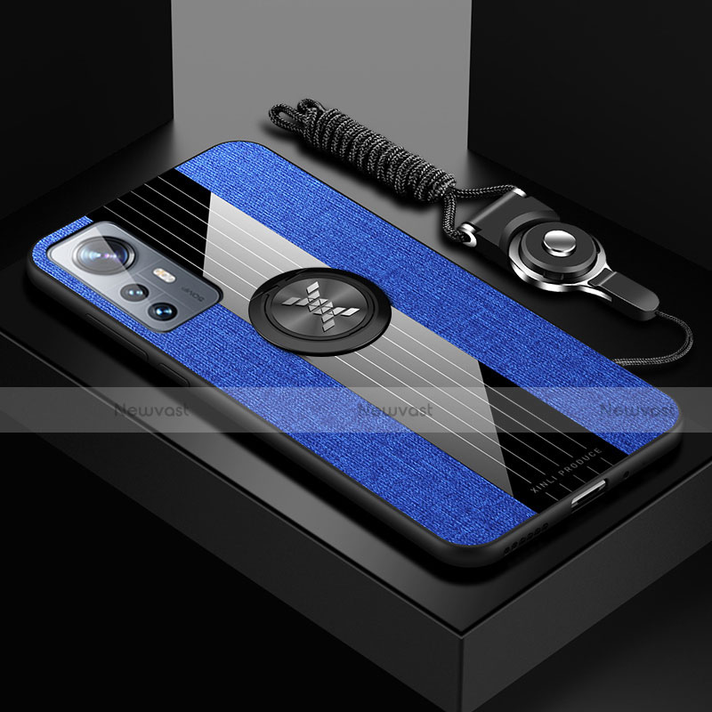Ultra-thin Silicone Gel Soft Case Cover with Magnetic Finger Ring Stand A08 for Xiaomi Mi 12 5G Blue