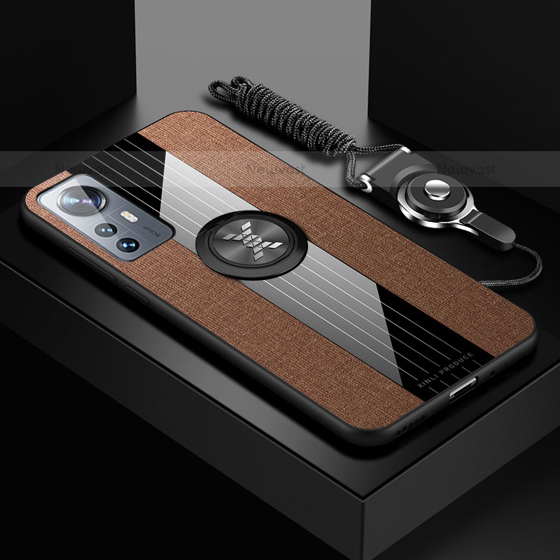 Ultra-thin Silicone Gel Soft Case Cover with Magnetic Finger Ring Stand A08 for Xiaomi Mi 12 Pro 5G Brown