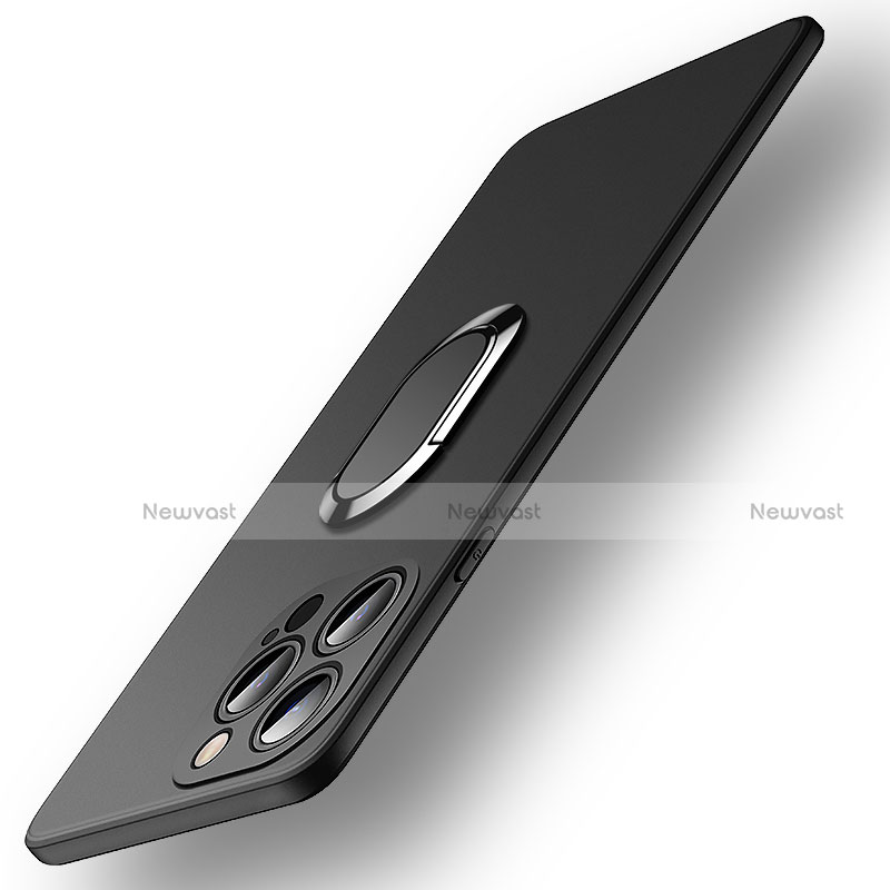 Ultra-thin Silicone Gel Soft Case Cover with Magnetic Finger Ring Stand A09 for Apple iPhone 13 Pro Black