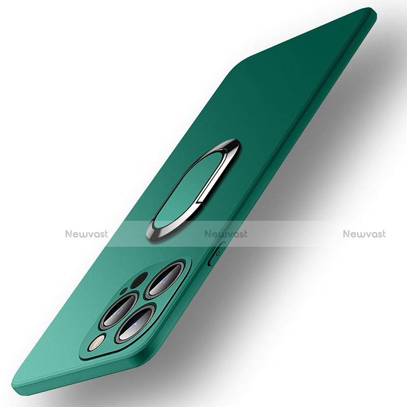Ultra-thin Silicone Gel Soft Case Cover with Magnetic Finger Ring Stand A09 for Apple iPhone 13 Pro Green