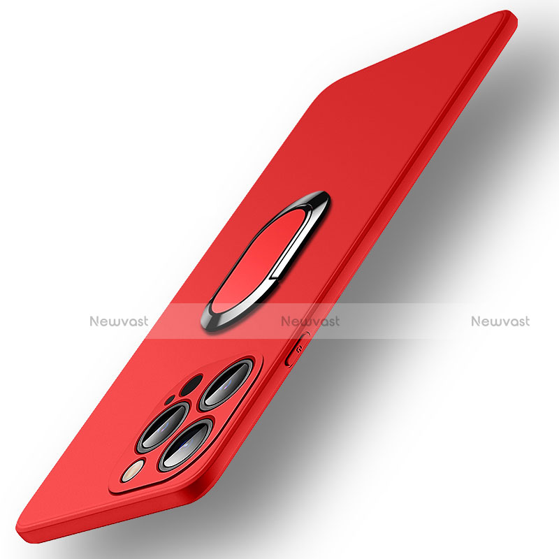 Ultra-thin Silicone Gel Soft Case Cover with Magnetic Finger Ring Stand A09 for Apple iPhone 13 Pro Max Red