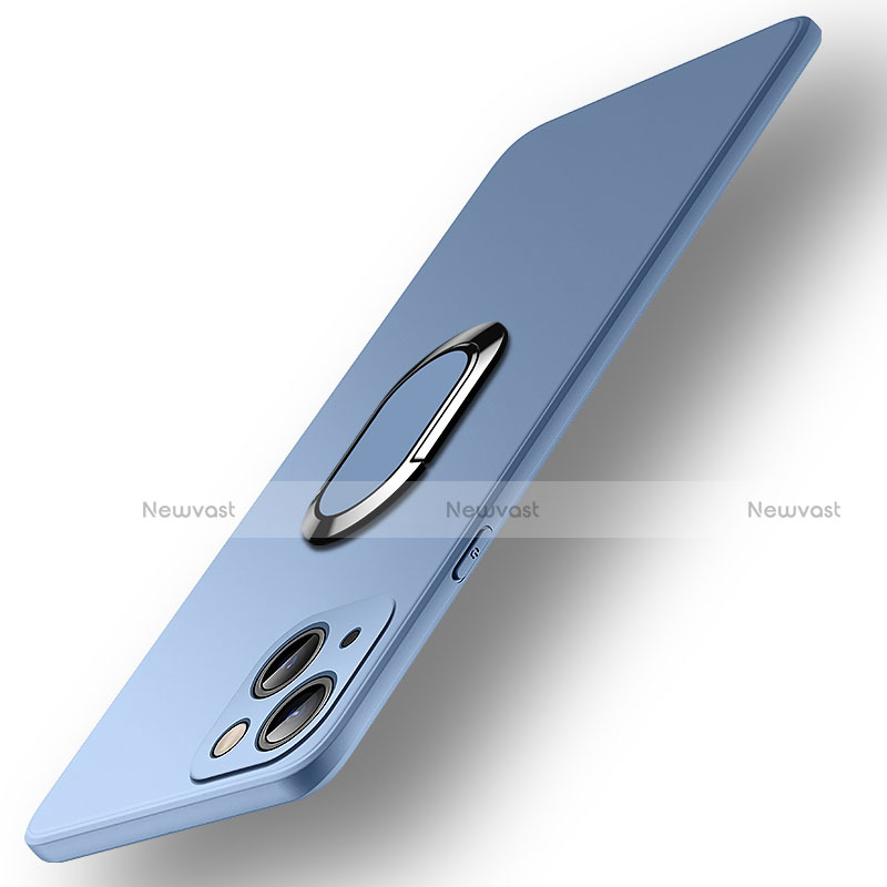 Ultra-thin Silicone Gel Soft Case Cover with Magnetic Finger Ring Stand A09 for Apple iPhone 13 Sky Blue