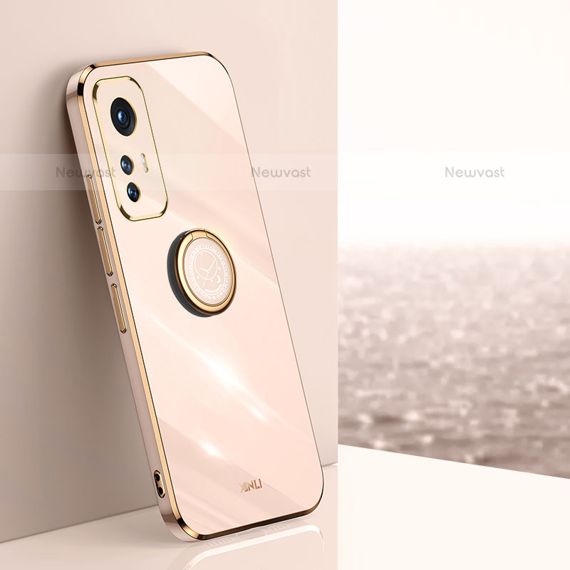 Ultra-thin Silicone Gel Soft Case Cover with Magnetic Finger Ring Stand A10 for Xiaomi Mi 12 Lite 5G Gold