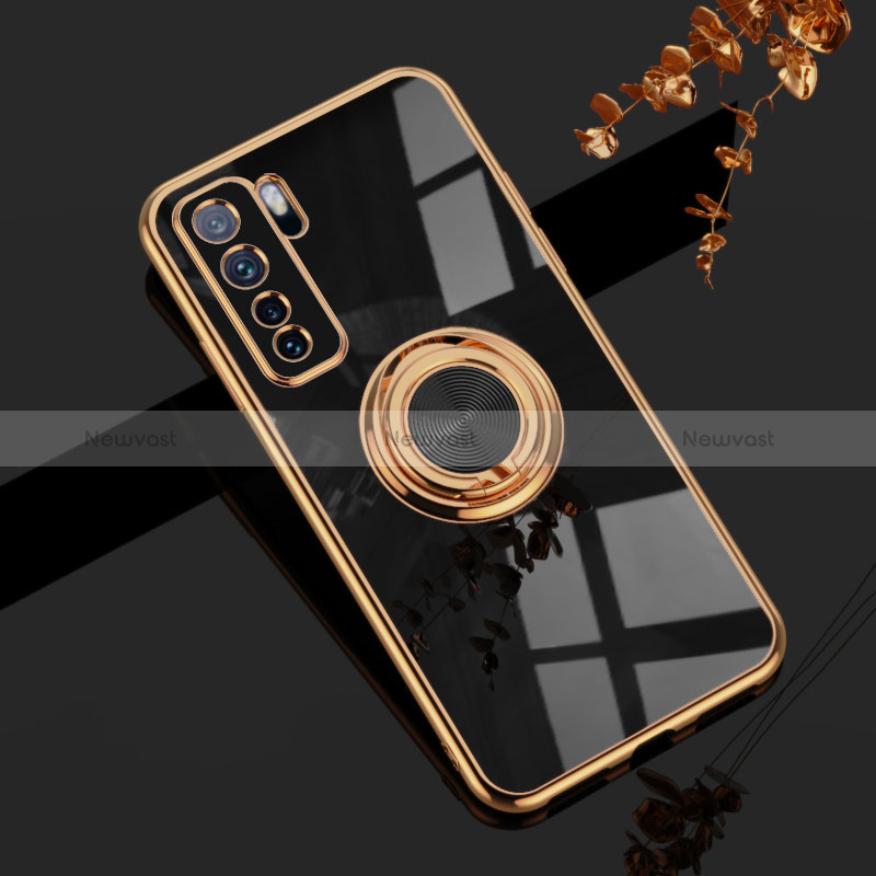 Ultra-thin Silicone Gel Soft Case Cover with Magnetic Finger Ring Stand AN1 for Huawei Nova 7 SE 5G