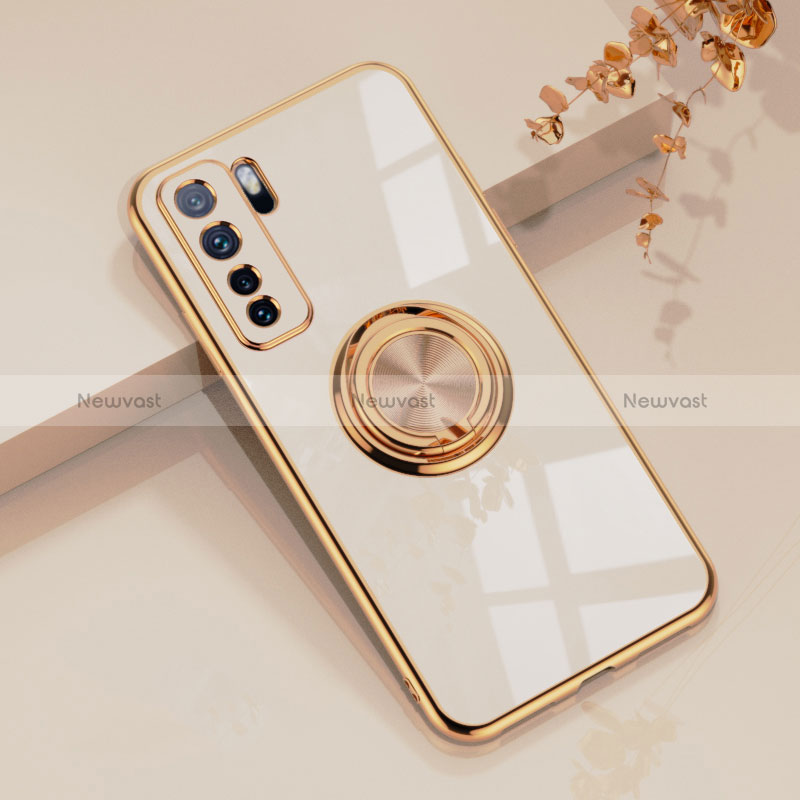 Ultra-thin Silicone Gel Soft Case Cover with Magnetic Finger Ring Stand AN1 for Huawei Nova 7 SE 5G White