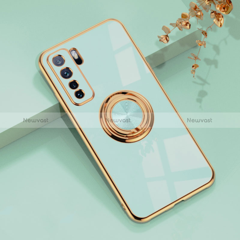 Ultra-thin Silicone Gel Soft Case Cover with Magnetic Finger Ring Stand AN1 for Huawei P40 Lite 5G