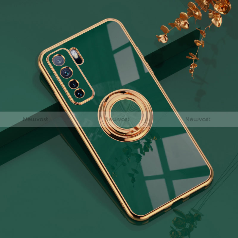 Ultra-thin Silicone Gel Soft Case Cover with Magnetic Finger Ring Stand AN1 for Huawei P40 Lite 5G