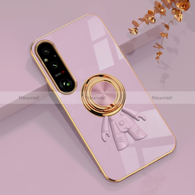 Ultra-thin Silicone Gel Soft Case Cover with Magnetic Finger Ring Stand AN1 for Sony Xperia 1 V