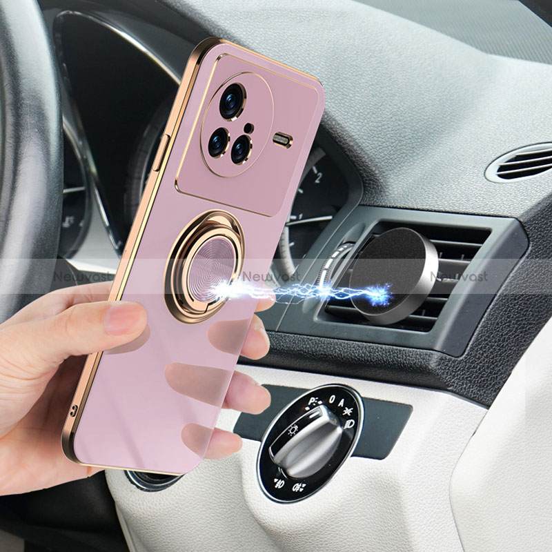 Ultra-thin Silicone Gel Soft Case Cover with Magnetic Finger Ring Stand AN1 for Vivo X80 5G