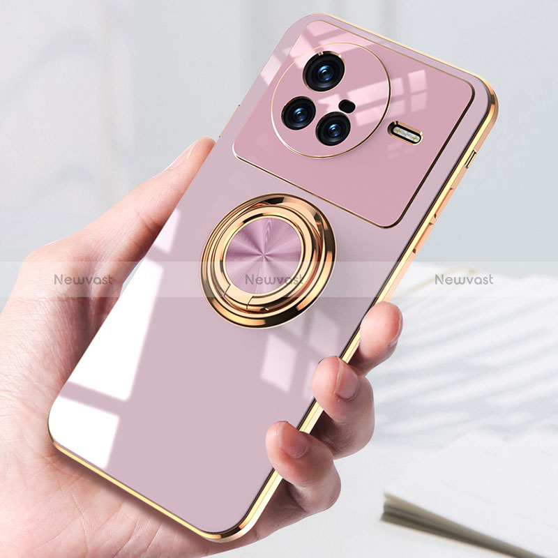 Ultra-thin Silicone Gel Soft Case Cover with Magnetic Finger Ring Stand AN1 for Vivo X80 Pro 5G