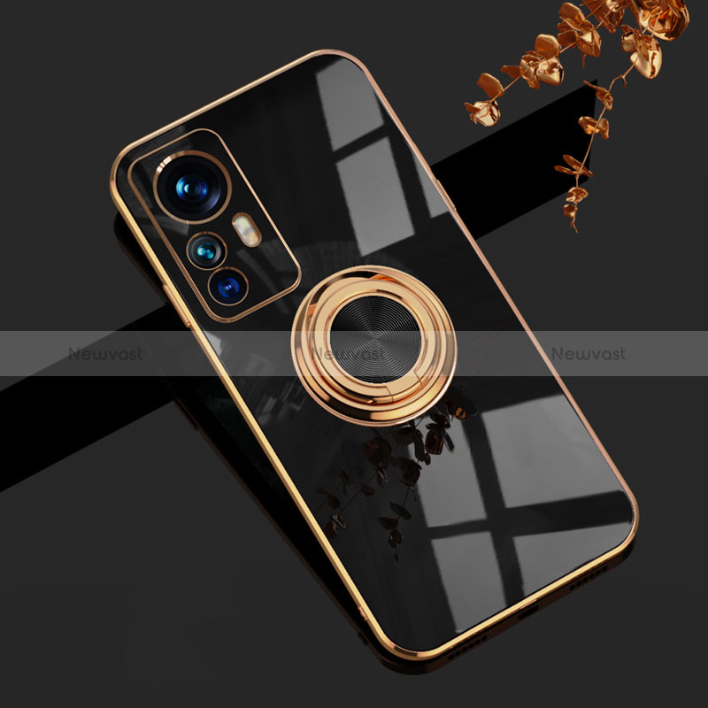 Ultra-thin Silicone Gel Soft Case Cover with Magnetic Finger Ring Stand AN1 for Xiaomi Mi 12T Pro 5G Black