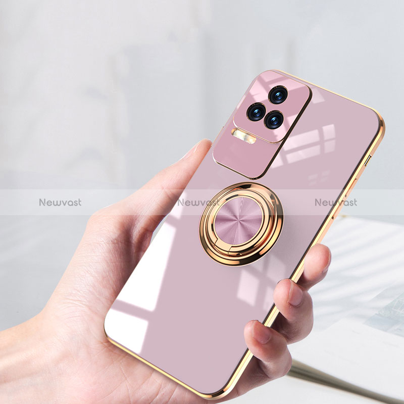 Ultra-thin Silicone Gel Soft Case Cover with Magnetic Finger Ring Stand AN1 for Xiaomi Poco F4 5G