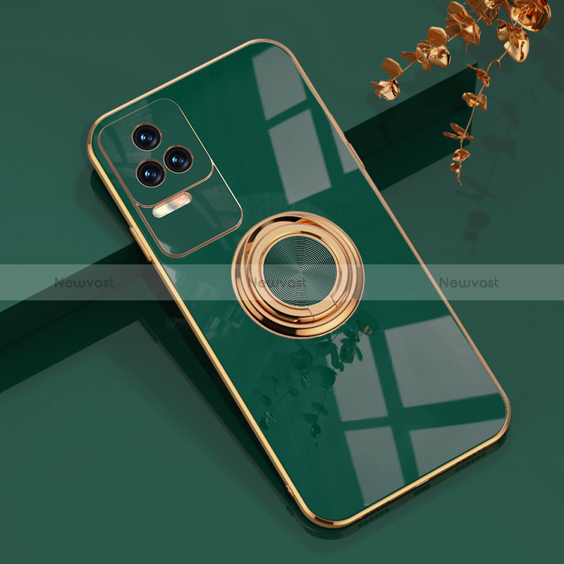 Ultra-thin Silicone Gel Soft Case Cover with Magnetic Finger Ring Stand AN1 for Xiaomi Poco F4 5G Green
