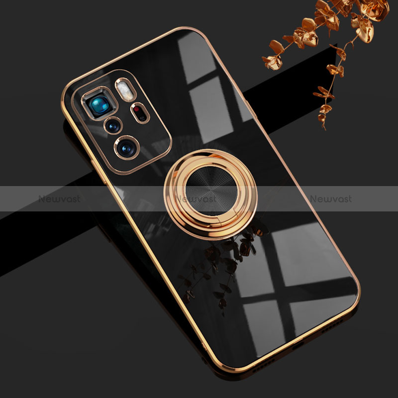 Ultra-thin Silicone Gel Soft Case Cover with Magnetic Finger Ring Stand AN1 for Xiaomi Poco X3 GT 5G