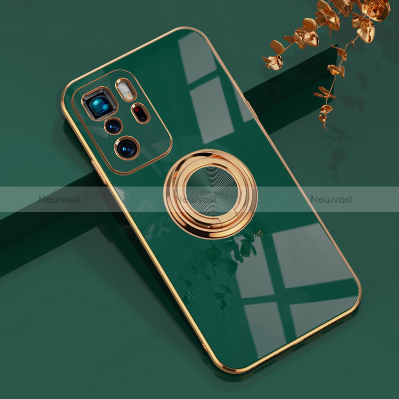 Ultra-thin Silicone Gel Soft Case Cover with Magnetic Finger Ring Stand AN1 for Xiaomi Poco X3 GT 5G Green