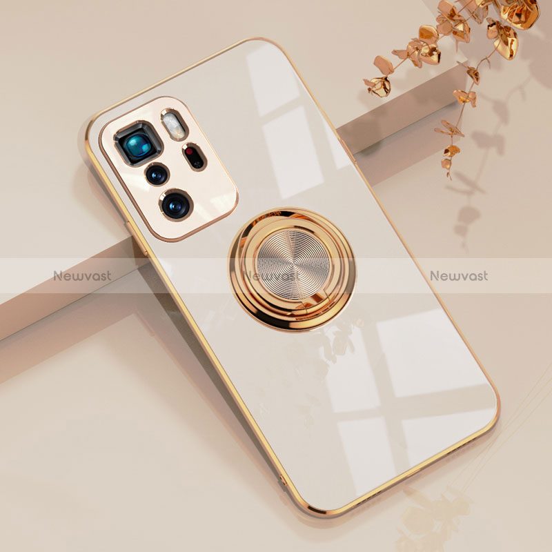 Ultra-thin Silicone Gel Soft Case Cover with Magnetic Finger Ring Stand AN1 for Xiaomi Poco X3 GT 5G White