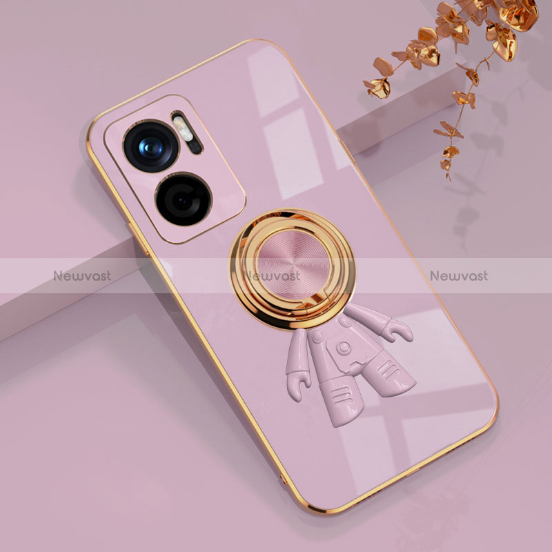 Ultra-thin Silicone Gel Soft Case Cover with Magnetic Finger Ring Stand AN1 for Xiaomi Redmi Note 11E 5G Clove Purple