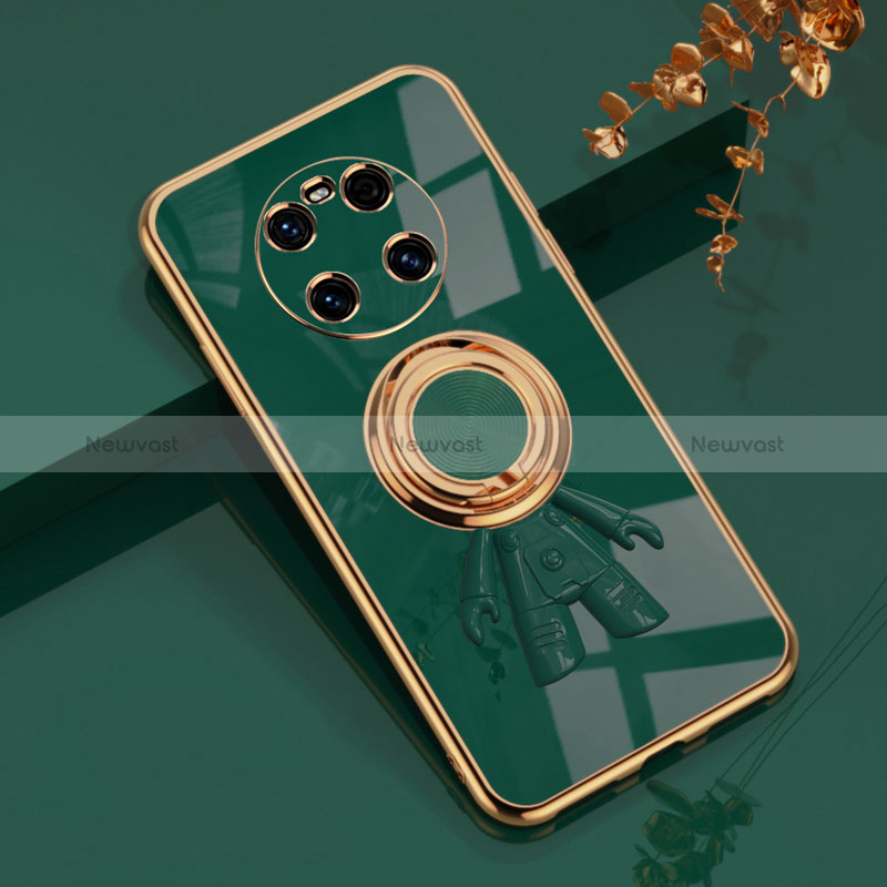 Ultra-thin Silicone Gel Soft Case Cover with Magnetic Finger Ring Stand AN2 for Huawei Mate 40 Green