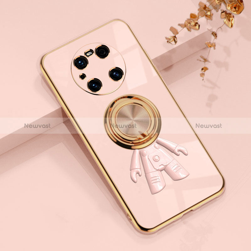 Ultra-thin Silicone Gel Soft Case Cover with Magnetic Finger Ring Stand AN2 for Huawei Mate 40 Pro