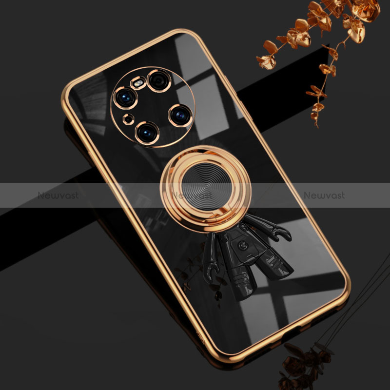 Ultra-thin Silicone Gel Soft Case Cover with Magnetic Finger Ring Stand AN2 for Huawei Mate 40 Pro Black