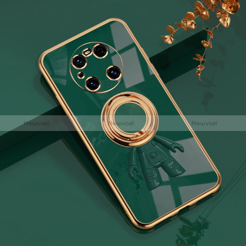 Ultra-thin Silicone Gel Soft Case Cover with Magnetic Finger Ring Stand AN2 for Huawei Mate 40 Pro Green