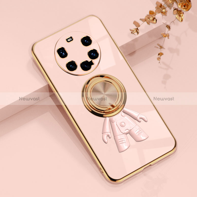 Ultra-thin Silicone Gel Soft Case Cover with Magnetic Finger Ring Stand AN2 for Huawei Mate 40 Pro+ Plus