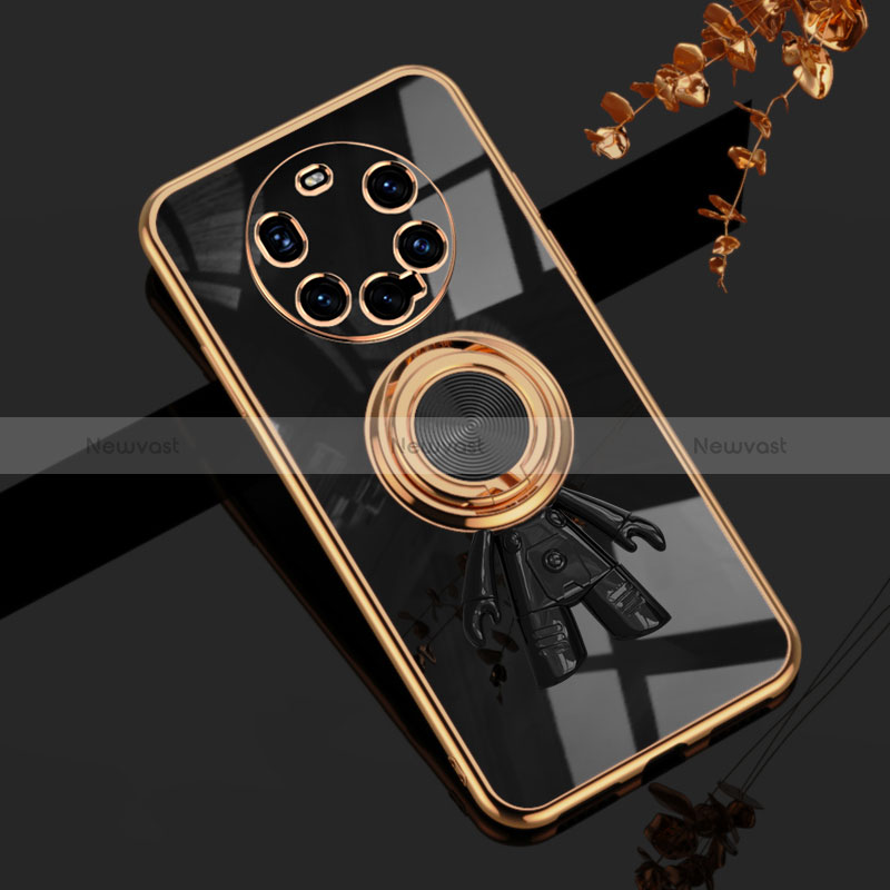 Ultra-thin Silicone Gel Soft Case Cover with Magnetic Finger Ring Stand AN2 for Huawei Mate 40 Pro+ Plus Black