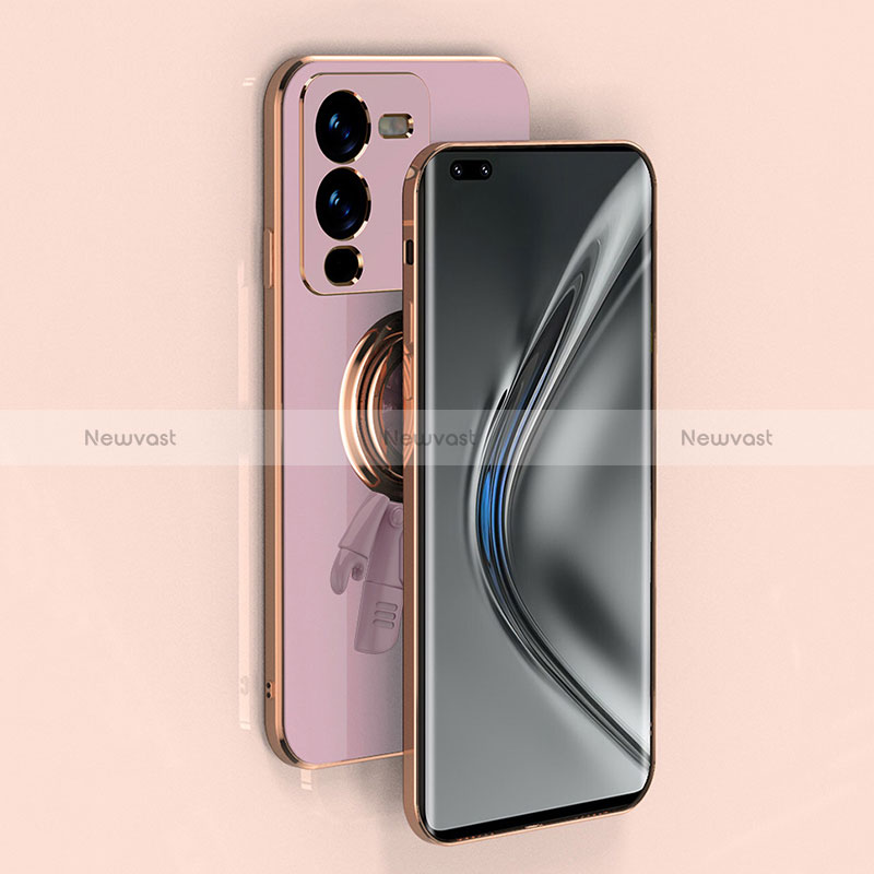 Ultra-thin Silicone Gel Soft Case Cover with Magnetic Finger Ring Stand AN2 for Vivo V25 Pro 5G