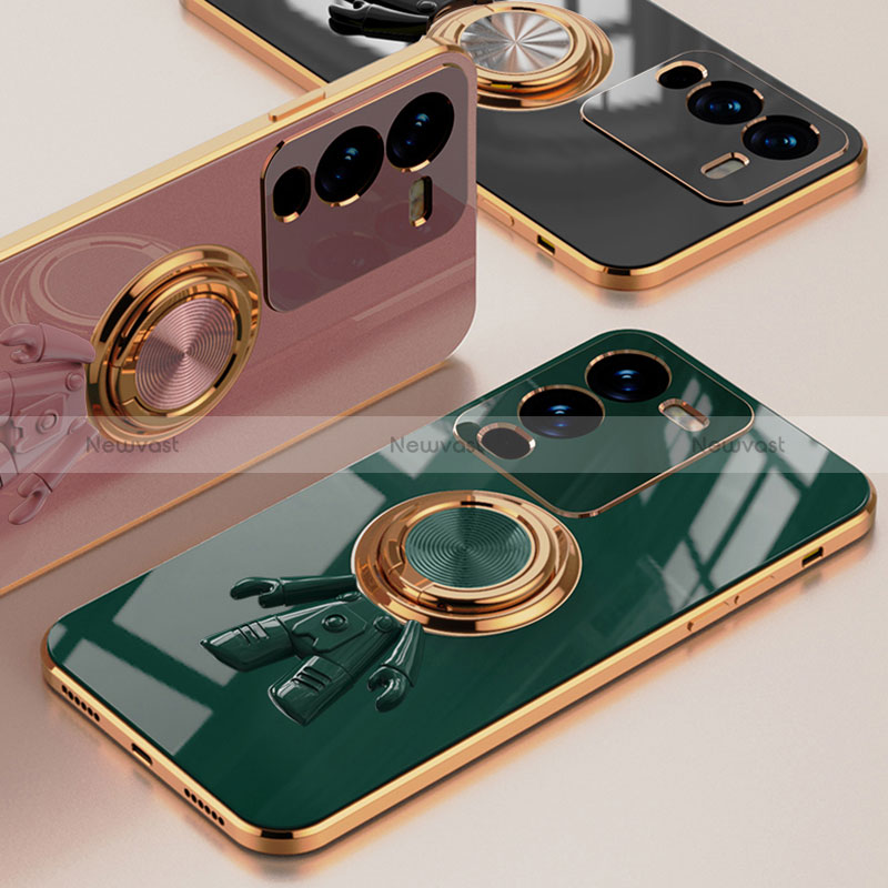 Ultra-thin Silicone Gel Soft Case Cover with Magnetic Finger Ring Stand AN2 for Vivo V25 Pro 5G