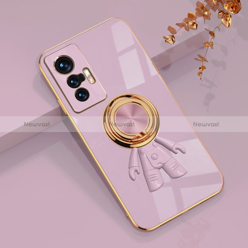 Ultra-thin Silicone Gel Soft Case Cover with Magnetic Finger Ring Stand AN2 for Vivo X70 5G