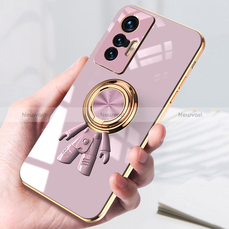 Ultra-thin Silicone Gel Soft Case Cover with Magnetic Finger Ring Stand AN2 for Vivo X70 5G