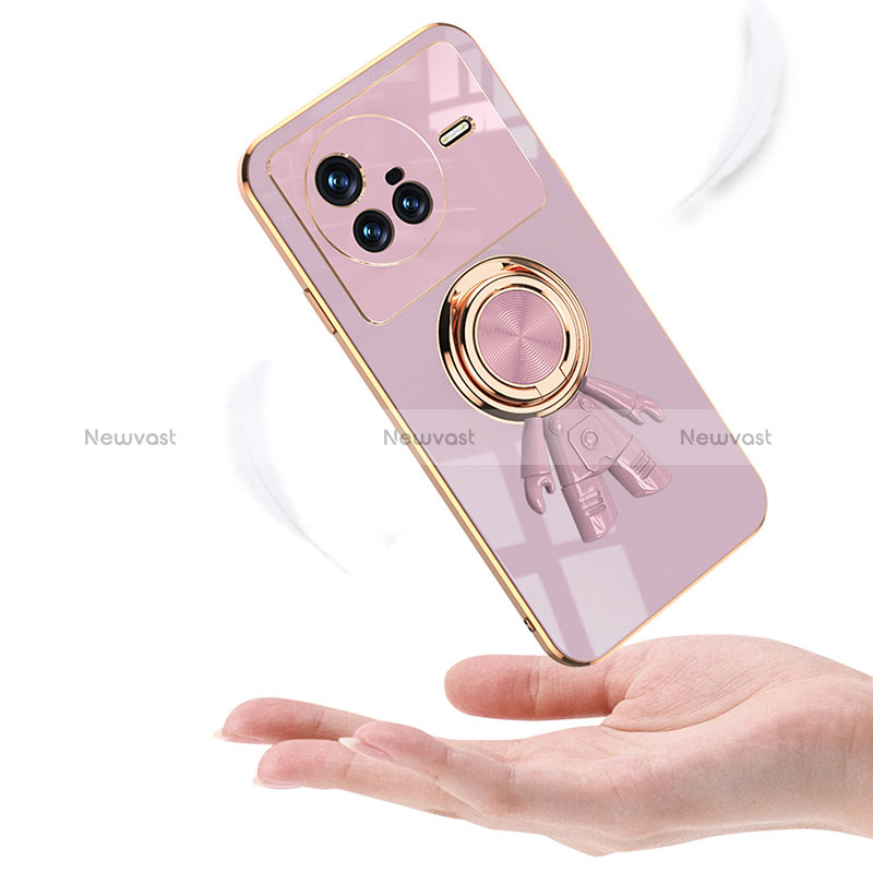Ultra-thin Silicone Gel Soft Case Cover with Magnetic Finger Ring Stand AN2 for Vivo X80 5G