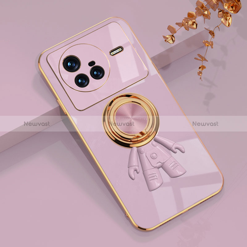 Ultra-thin Silicone Gel Soft Case Cover with Magnetic Finger Ring Stand AN2 for Vivo X80 5G