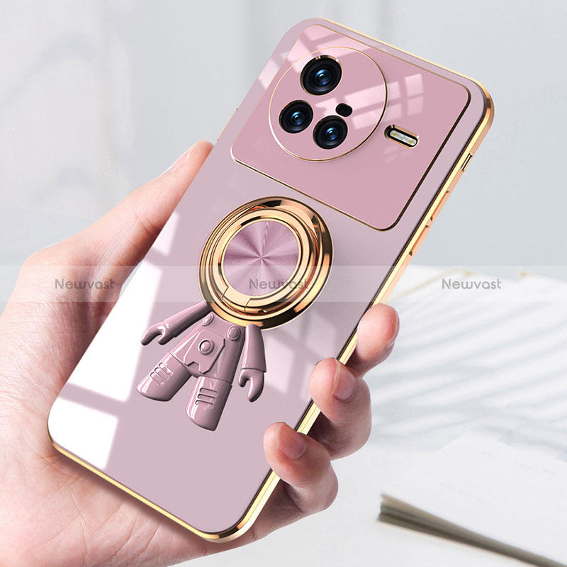 Ultra-thin Silicone Gel Soft Case Cover with Magnetic Finger Ring Stand AN2 for Vivo X80 Pro 5G