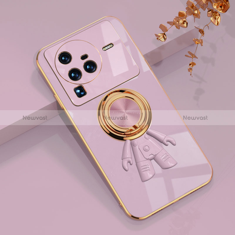 Ultra-thin Silicone Gel Soft Case Cover with Magnetic Finger Ring Stand AN2 for Vivo X80 Pro 5G Purple