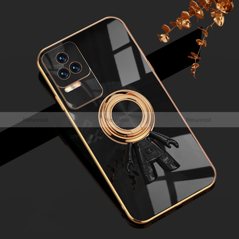 Ultra-thin Silicone Gel Soft Case Cover with Magnetic Finger Ring Stand AN2 for Xiaomi Poco F4 5G Black