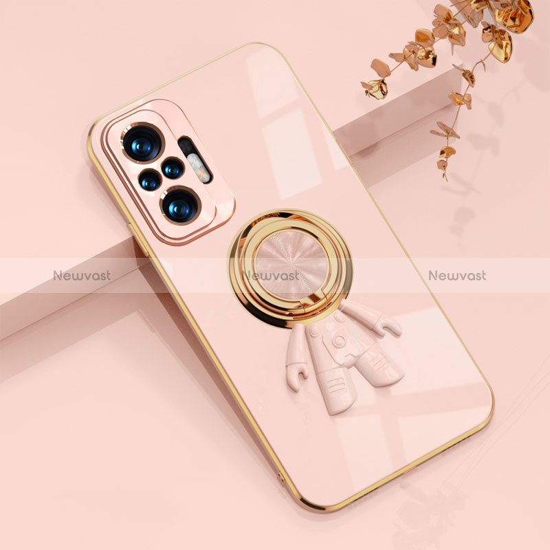 Ultra-thin Silicone Gel Soft Case Cover with Magnetic Finger Ring Stand AN2 for Xiaomi Poco M5S Pink