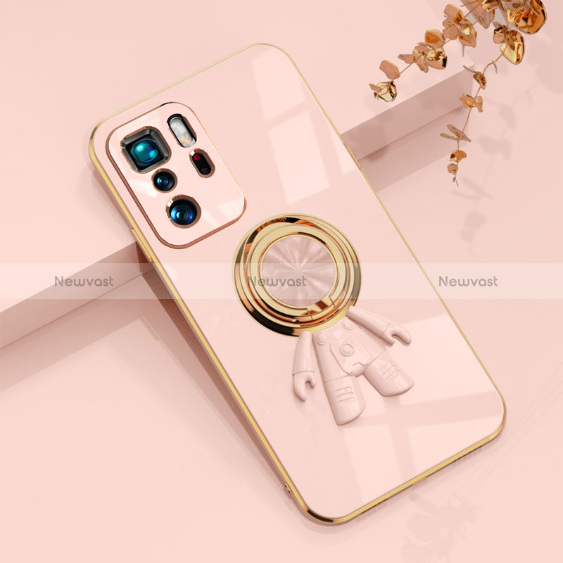Ultra-thin Silicone Gel Soft Case Cover with Magnetic Finger Ring Stand AN2 for Xiaomi Poco X3 GT 5G Pink