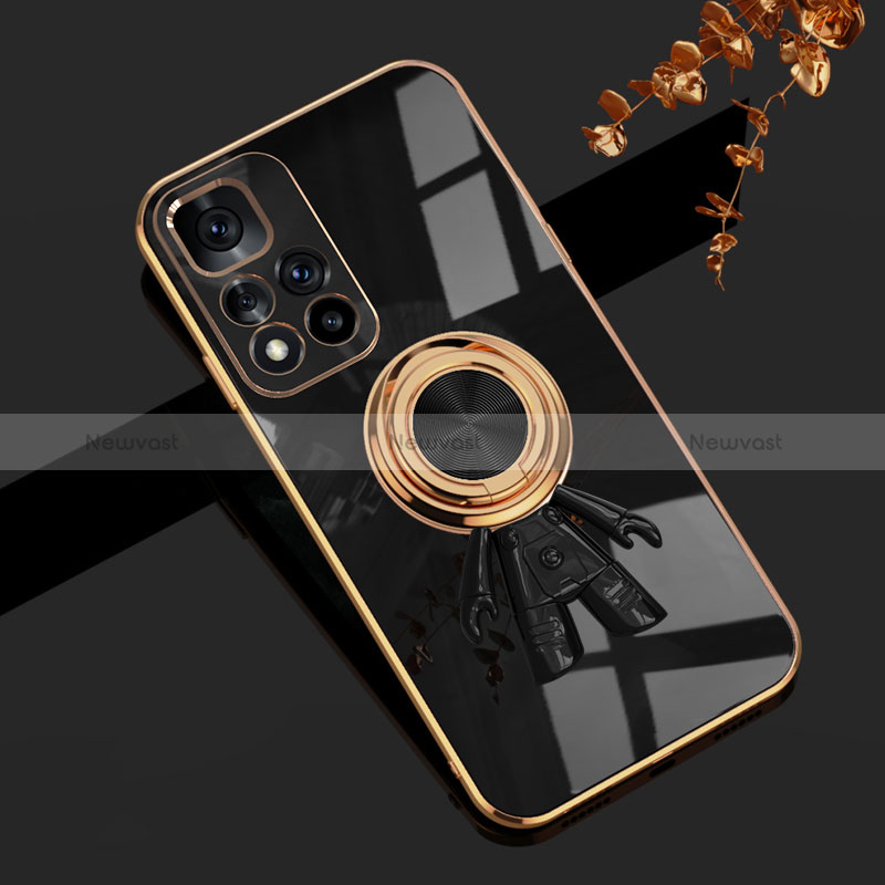 Ultra-thin Silicone Gel Soft Case Cover with Magnetic Finger Ring Stand AN2 for Xiaomi Redmi Note 11S 5G