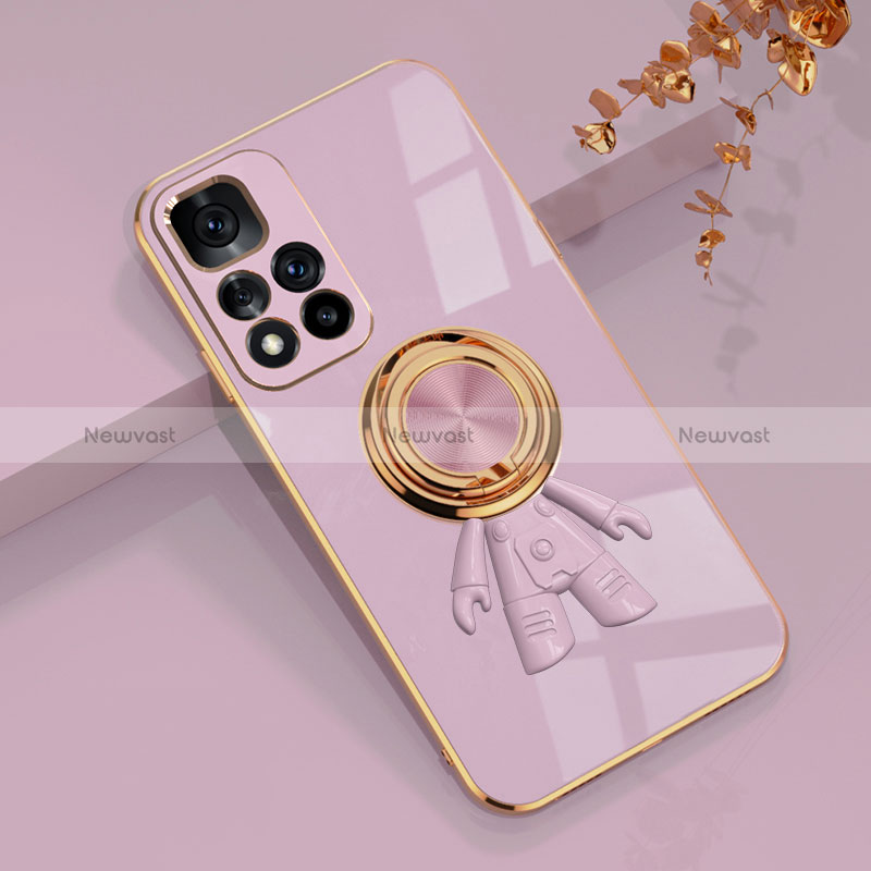 Ultra-thin Silicone Gel Soft Case Cover with Magnetic Finger Ring Stand AN2 for Xiaomi Redmi Note 11S 5G