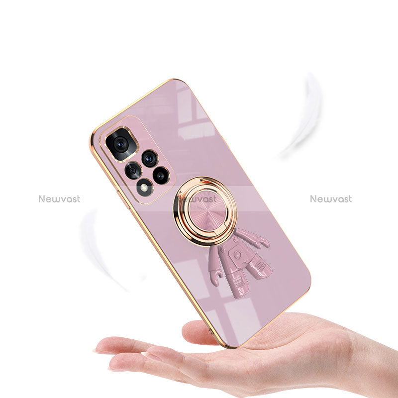 Ultra-thin Silicone Gel Soft Case Cover with Magnetic Finger Ring Stand AN2 for Xiaomi Redmi Note 11S 5G