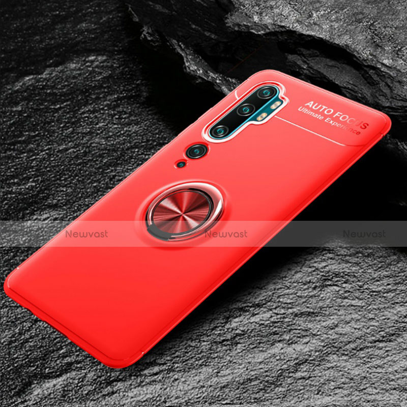 Ultra-thin Silicone Gel Soft Case Cover with Magnetic Finger Ring Stand D01 for Xiaomi Mi Note 10