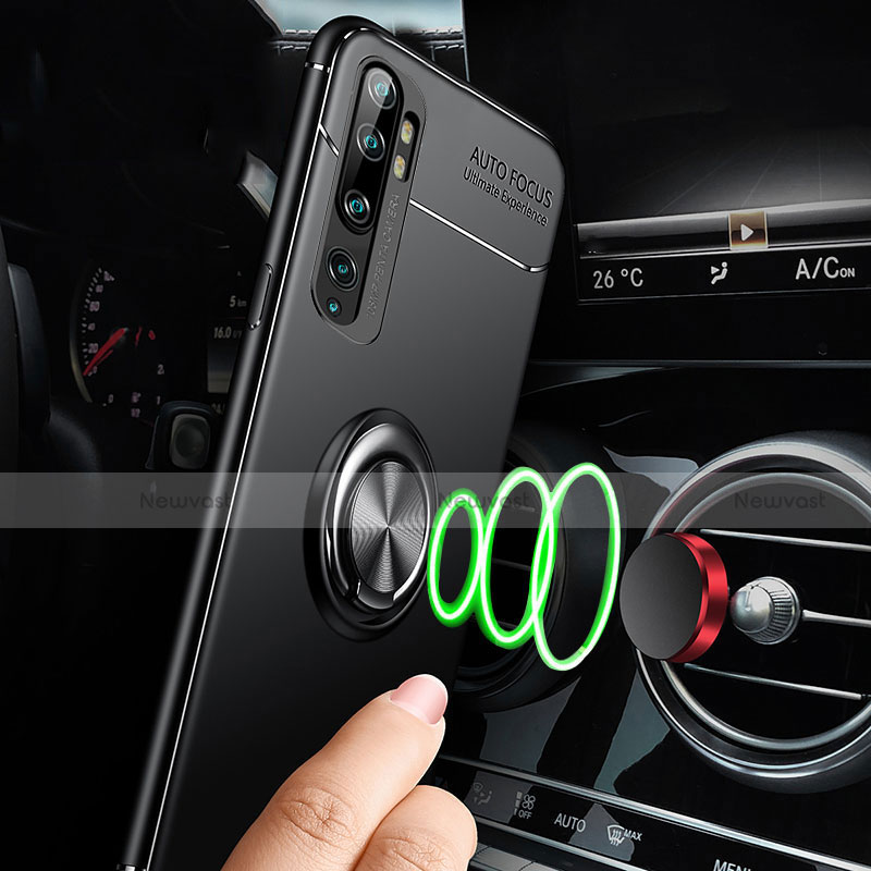 Ultra-thin Silicone Gel Soft Case Cover with Magnetic Finger Ring Stand D02 for Xiaomi Mi Note 10