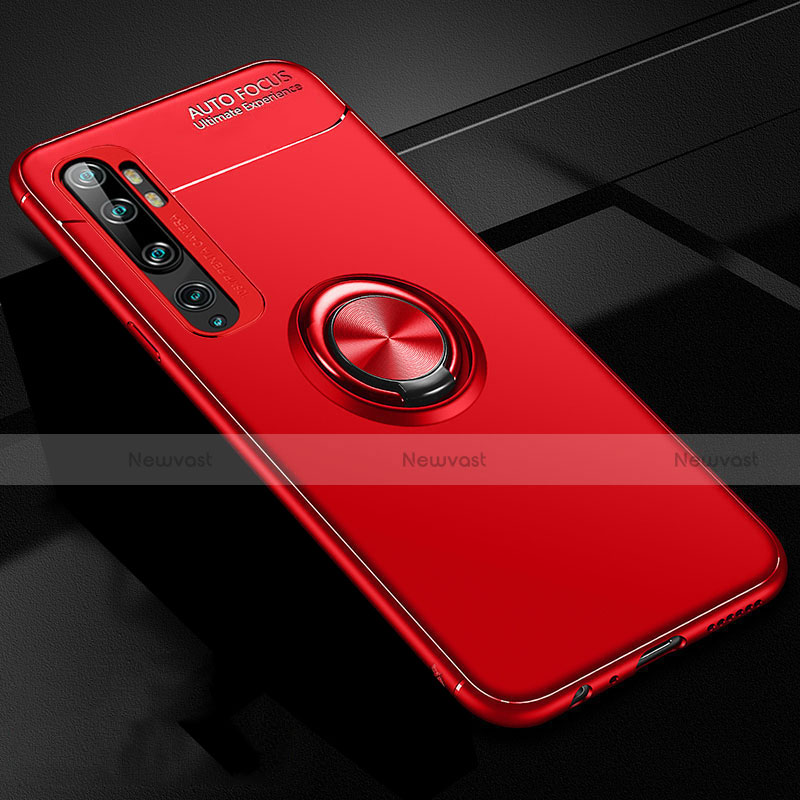 Ultra-thin Silicone Gel Soft Case Cover with Magnetic Finger Ring Stand D02 for Xiaomi Mi Note 10 Pro Red