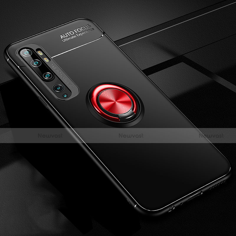 Ultra-thin Silicone Gel Soft Case Cover with Magnetic Finger Ring Stand D02 for Xiaomi Mi Note 10 Pro Red and Black