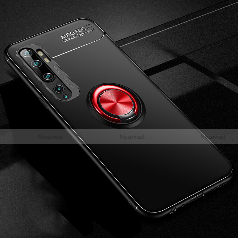 Ultra-thin Silicone Gel Soft Case Cover with Magnetic Finger Ring Stand D02 for Xiaomi Mi Note 10 Red and Black